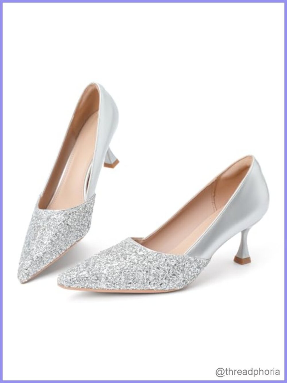 Sequin Pointed Toe Kitten Heels Women's Pumps 2 Inch Stiletto Slip On Wedding